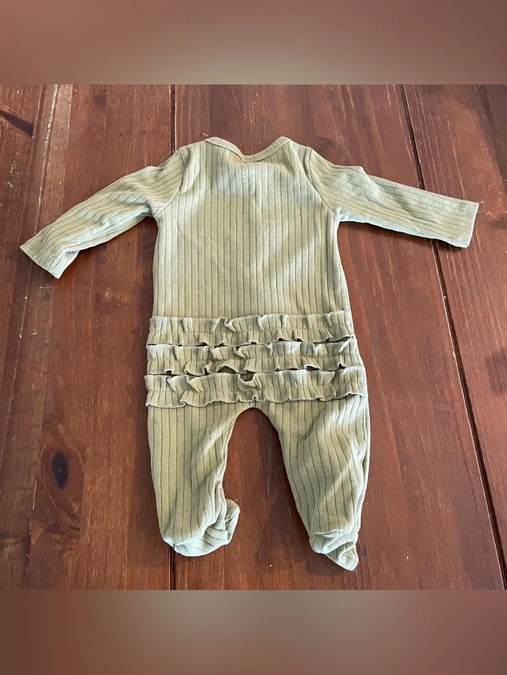 Baby Girl Ribbed Ruffle Footie One Piece Zipper Romper Sage Green Sleeper 3-6M